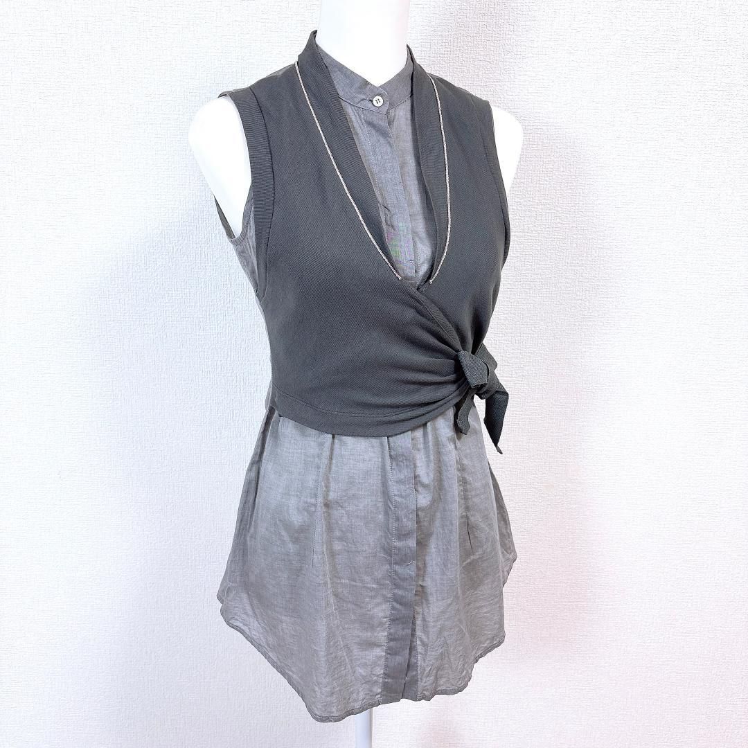 【美品】ブルネロクチネリ モニーレ ノースリーブブラウス M グレー 美品】ブルネロクチネリ モニーレ ノースリーブブラウス M グレー