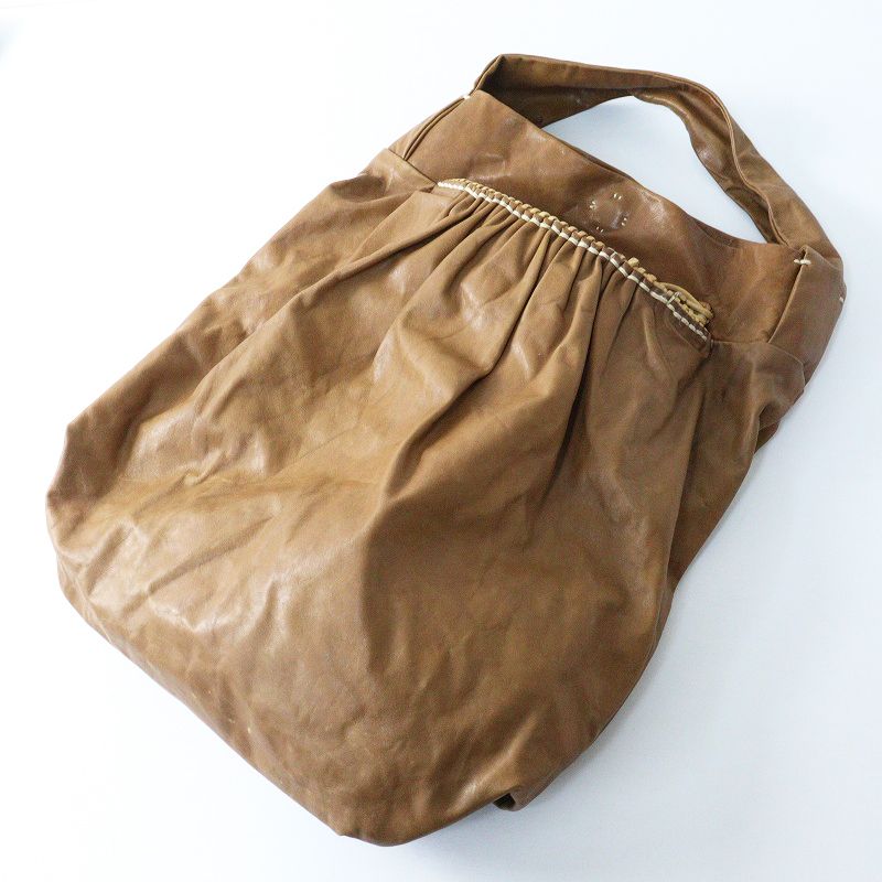 大容量 エバゴス ebagos かごポケット付 ソフトレザーワンショルダーバッグ ブラウン┃牛革 本革