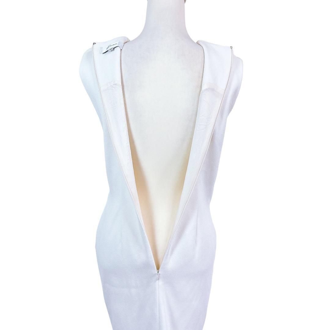  カルヴェン ノースリーブワンピース ウエスト絞り 34 無地 ホワイト ノースリーブ ひざ丈ワンピース