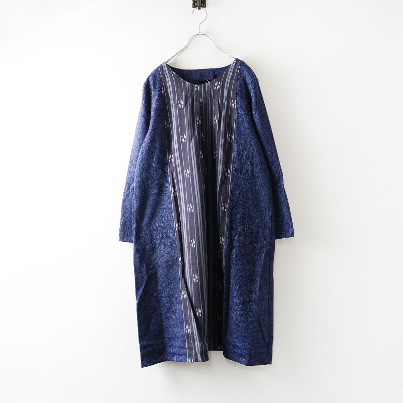 ♥ ギエモン 儀右ヱ門 久留米絣 GIEMON 切替 ワンピース ネイビー プルオーバー 長袖 ロング