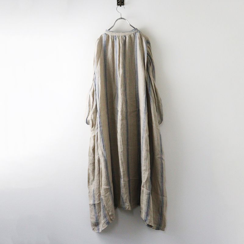 イチアンティークス ICHI Antiquites Linen INDIGO Stripes Dress リネン インディゴ ストライプ ドレス ベージュ
