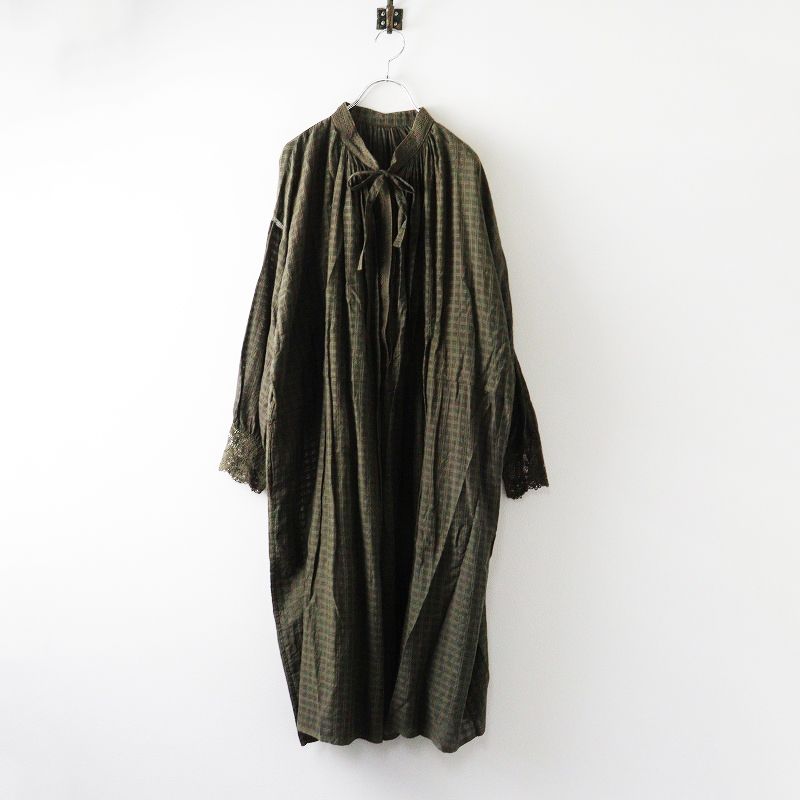 メゾンドソイル maison de soil レース チェック ボウタイ ワンピース 2 カーキ系 トップス ドレス