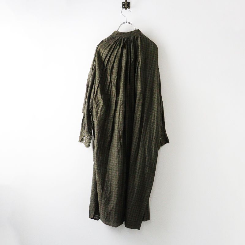 メゾンドソイル maison de soil レース チェック ボウタイ ワンピース 2 カーキ系 トップス ドレス