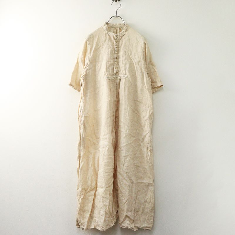 ネストローブ nest Robe リネンバンドカラーシャツワンピース F ベージュ ギャザー ドレス フ