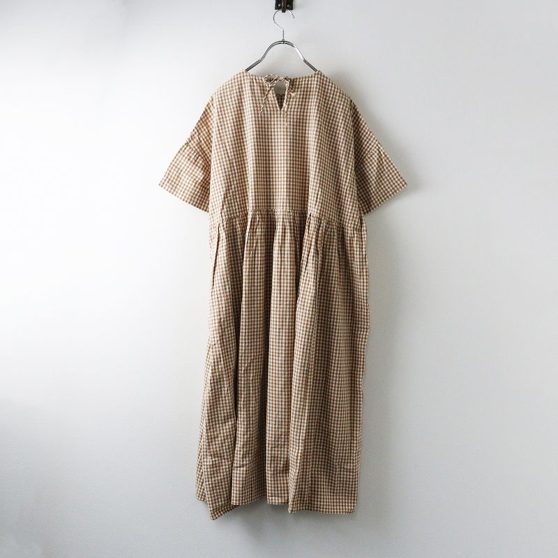 TANDEY タンディ オオカミとフクロウ 三拍子のブーケ 5分丈 ギンガムチェック ワイドワンピース‖ブラウン