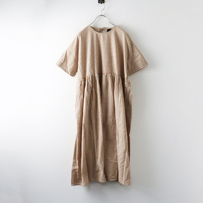 TANDEY タンディ オオカミとフクロウ 三拍子のブーケ 5分丈 ギンガムチェック ワイドワンピース‖ブラウン