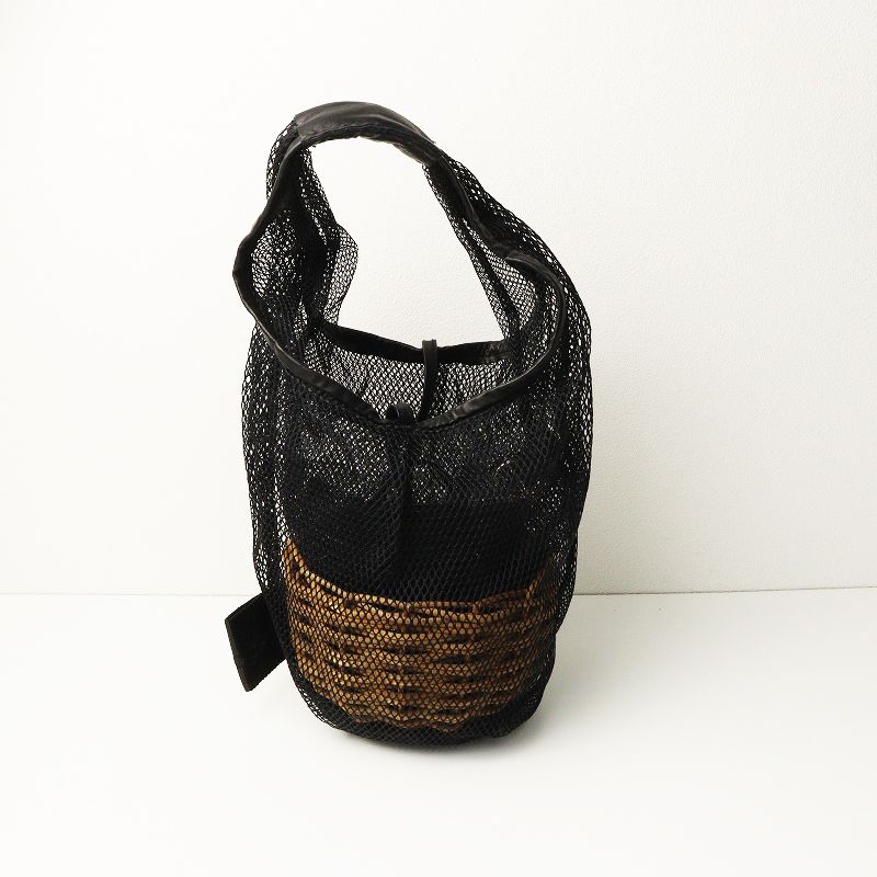 極美品 エバゴス ebagos シアーラウンドトート＼ブラック かごバッグ