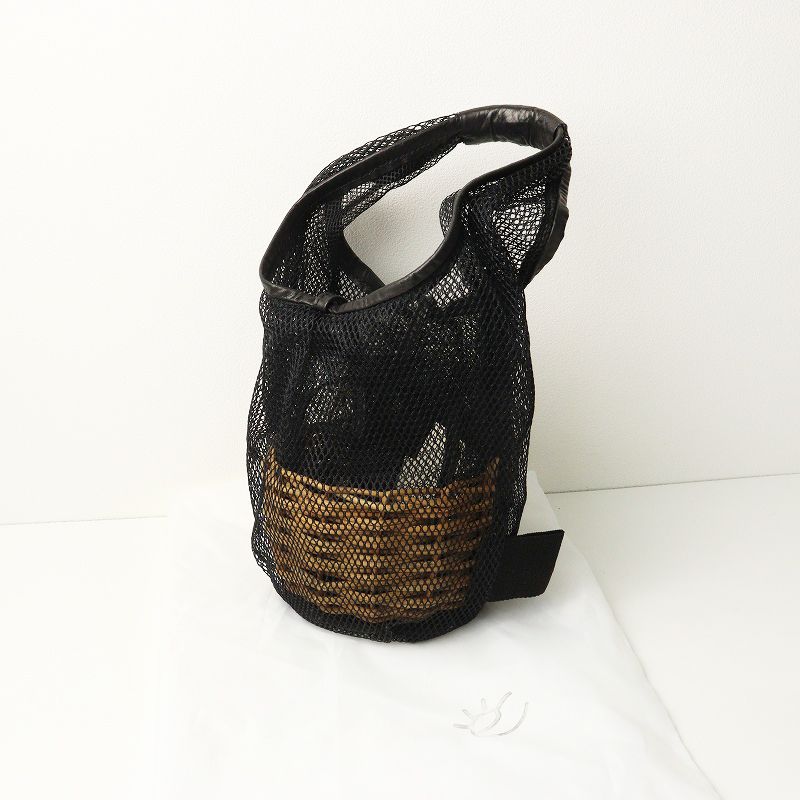 エバゴス ebagos シアーラウンドトート ブラック かごバッグ メッシュ 紅籐 バスケット レザー ナイロン