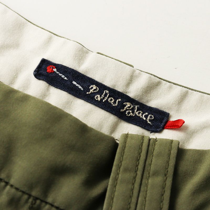 パラスパレス　コットンパンツ　ワイドパンツ　サイズ2 パラスパレス Pal'las Palace コットンタックワイドパンツ 2＼カーキ