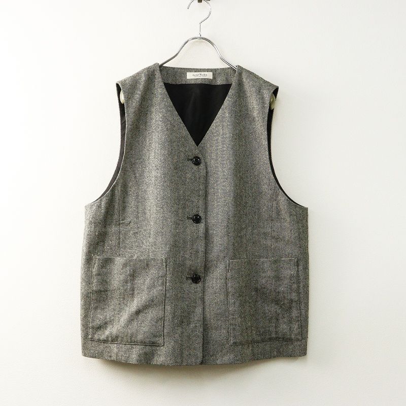 定価3.7万 2025 AW ネストローブ nest Robe リネンウールヘリンボーンベスト F グレー┃トップス ジレ