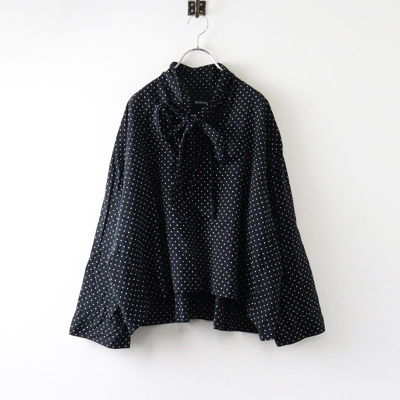 2025 AW ヴェリテクール Veritecoeur VC 2748 ドットタイカラーブラウス F ブラック コットンシルク シャツ リボン