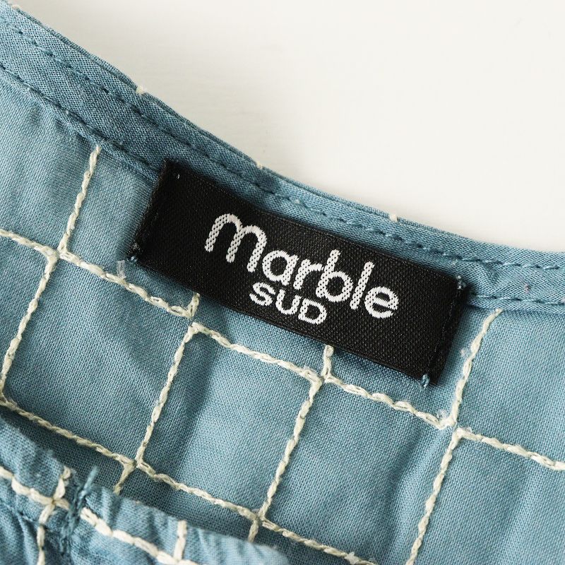 刺繍ギャザーワンピース‖サックス系