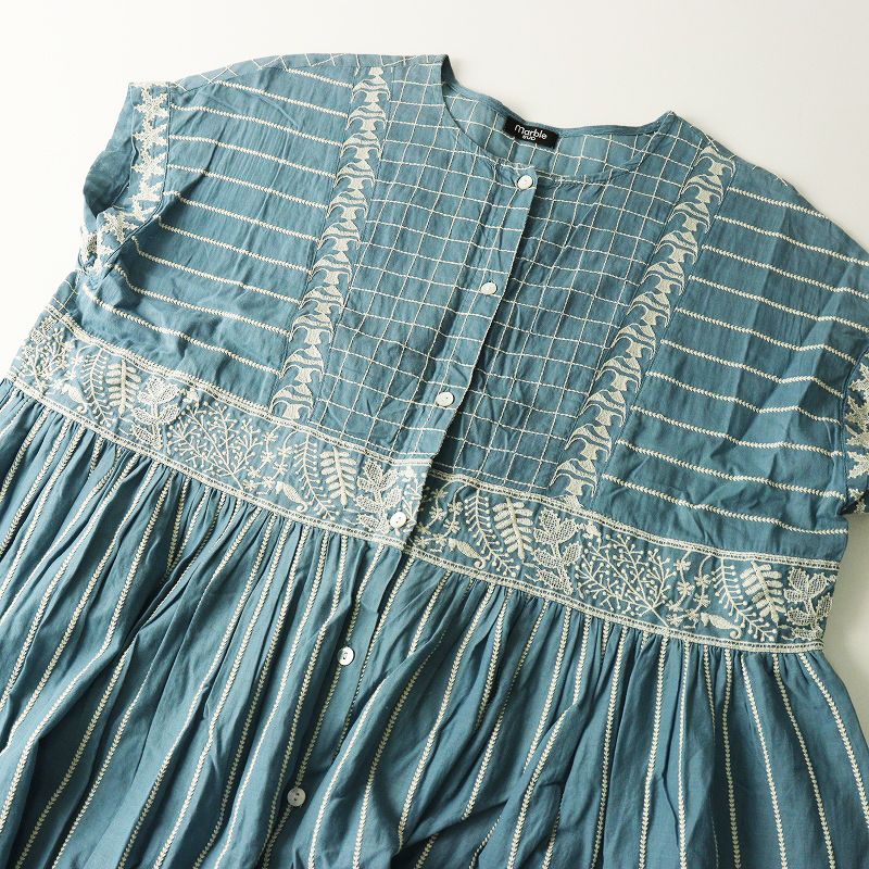  2025 MS マーブルシュッド marble SUD EMB Angelfish 刺繍ギャザーワンピース‖サックス系 ドレス ロング フ その他 その他