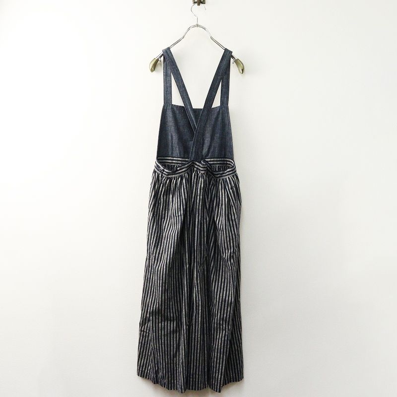 グランマママドーター GRANDMA MAMA コットンストライプエプロンスカート F ネイビー インディゴ