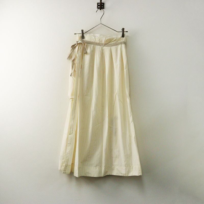 2025 SS キタン quitan コットンシルクストライプ ラップスカート ロング丈 F アイボリー┃ギャザー 巻き フ