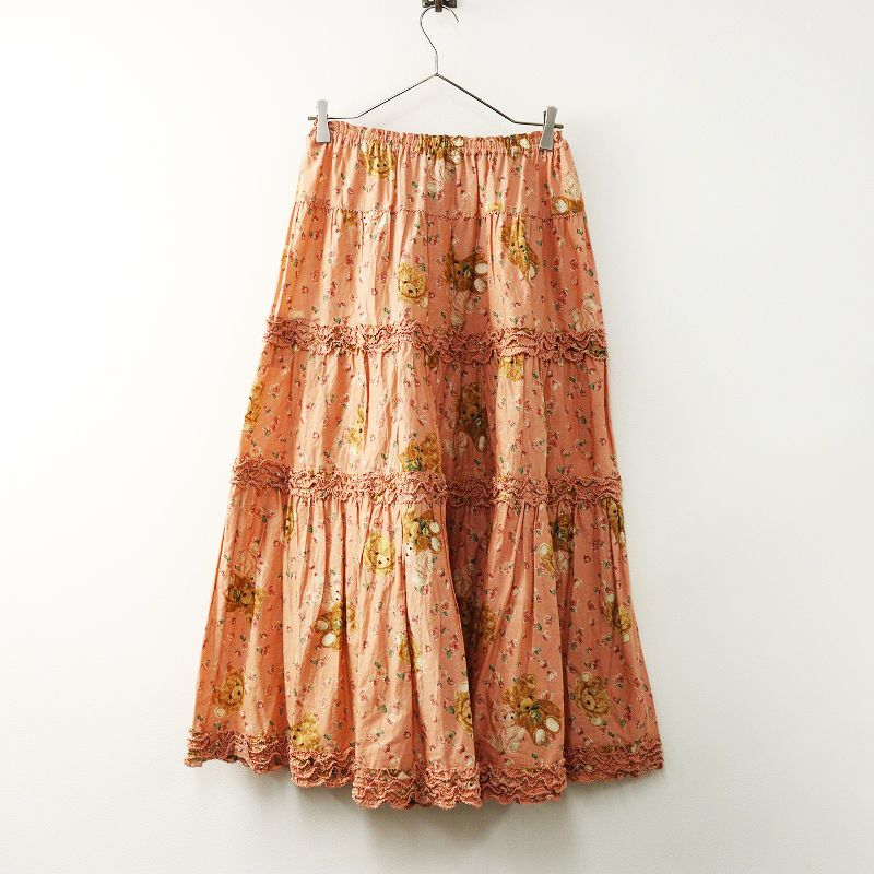 美品✨ ピンクハウス　ティアード　ミディ　スカート　ピコフリル　フラワープリント ピンクハウス PINK HOUSE テディベアローズ プリント スカート