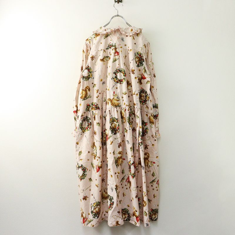 2025 AW ピンクハウス PINK HOUSE ウィンターフォレストトリートプリントミディワンピース ピンク┃リス りす ドレス