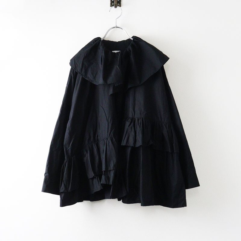 ガーゼ Gauze フリルギャザージャケット F ブラック コットン 羽織り ブラウス フ