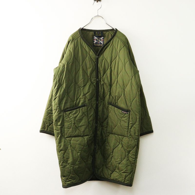 ラベンハム LAVENHAM キルティングノーカラーコート 8 カーキ コットン ロング 中綿 アウター ジャケット 2400014728477