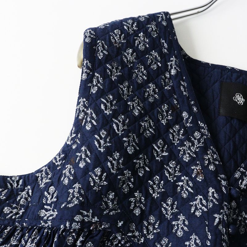  ♥ 2025 AW 定価3 5万 メゾンドソイル maison de soil フラワー ブロックプリント ノースリーブシャツ 1∥ネイビー 登山用品 アウトドア