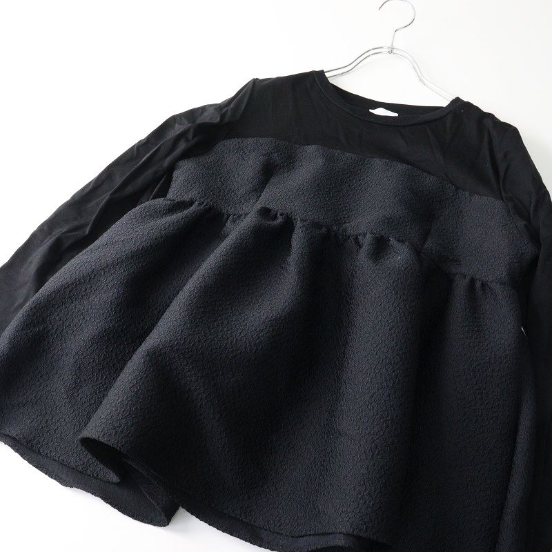 2025AW ソーノ sono ビスチェライクロングTEE F＼ブラック 切替 Tシャツ プルオーバー ブラウス ペプラム フレア【2400014737998】 2025AW ソーノ sono ビスチェライクロングTEE F＼ブラック 切替 T