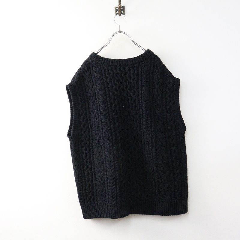 オーラリー AURALEE FRENCH MERINO ARAN KNIT VEST フレンチメリノウールベスト 0 ブラック┃黒 トップス