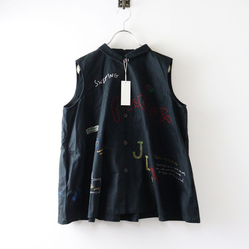 フォフォフォファ fofofofa FAVOR BLOUSE F ブラック ブラウス 刺繍 ノースリーブ シャツ ベスト 菊池亜希子