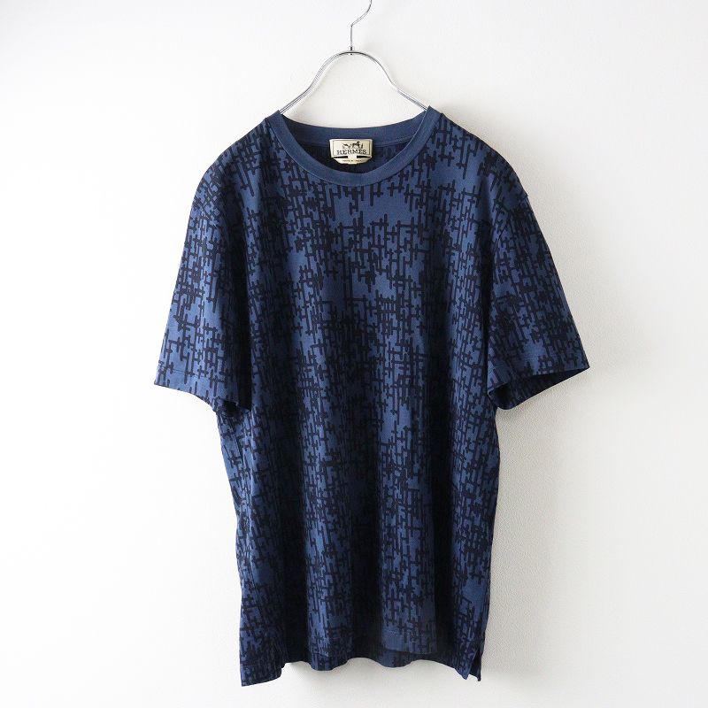 メンズ JPタグ 2018年 エルメス HERMES Hモチーフ コットン半袖Tシャツ L ネイビー┃ TEE 男性用 ショートスリーブ
