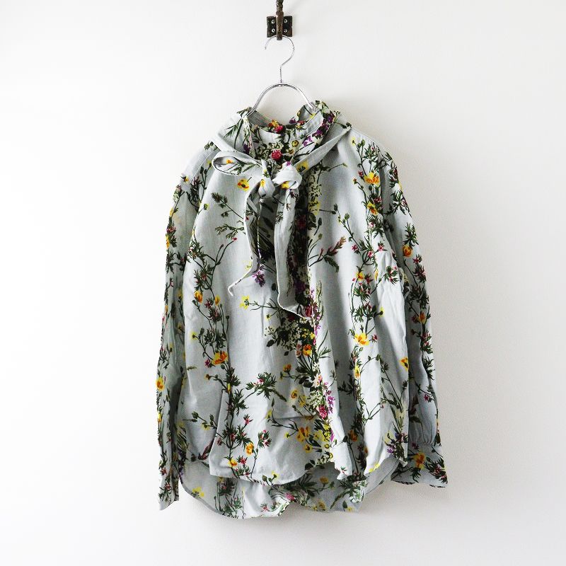 ♥ 2025 AW フォーティーファイブアール 45 R インドカディブーケストライププリントのリボンブラウス 2 ライトグレー