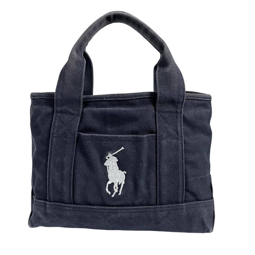 美品 POLO RALPH LAUREN トートバッグ ネイビー キャンバス - メルカリ