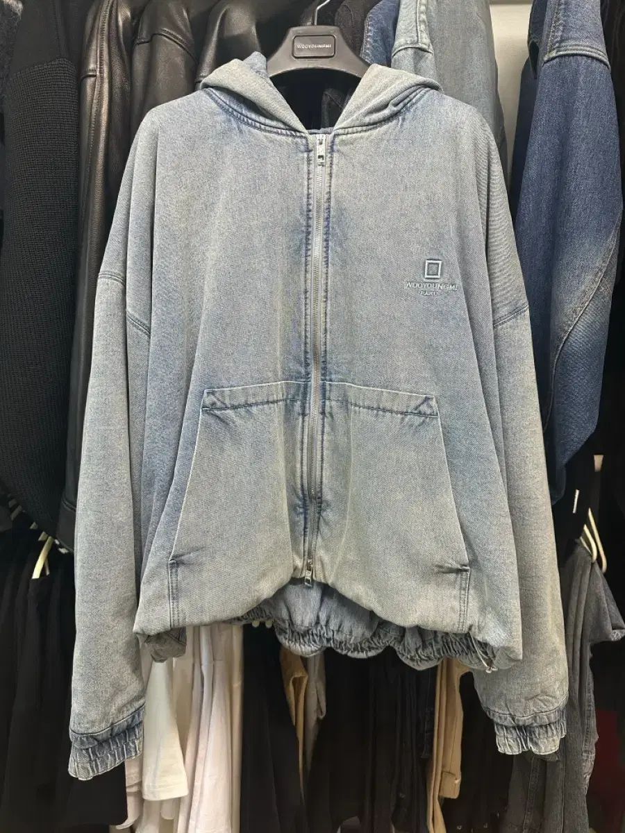 50 ウーヨンミ 23 fw ブルー デニム バンディング フード アウター