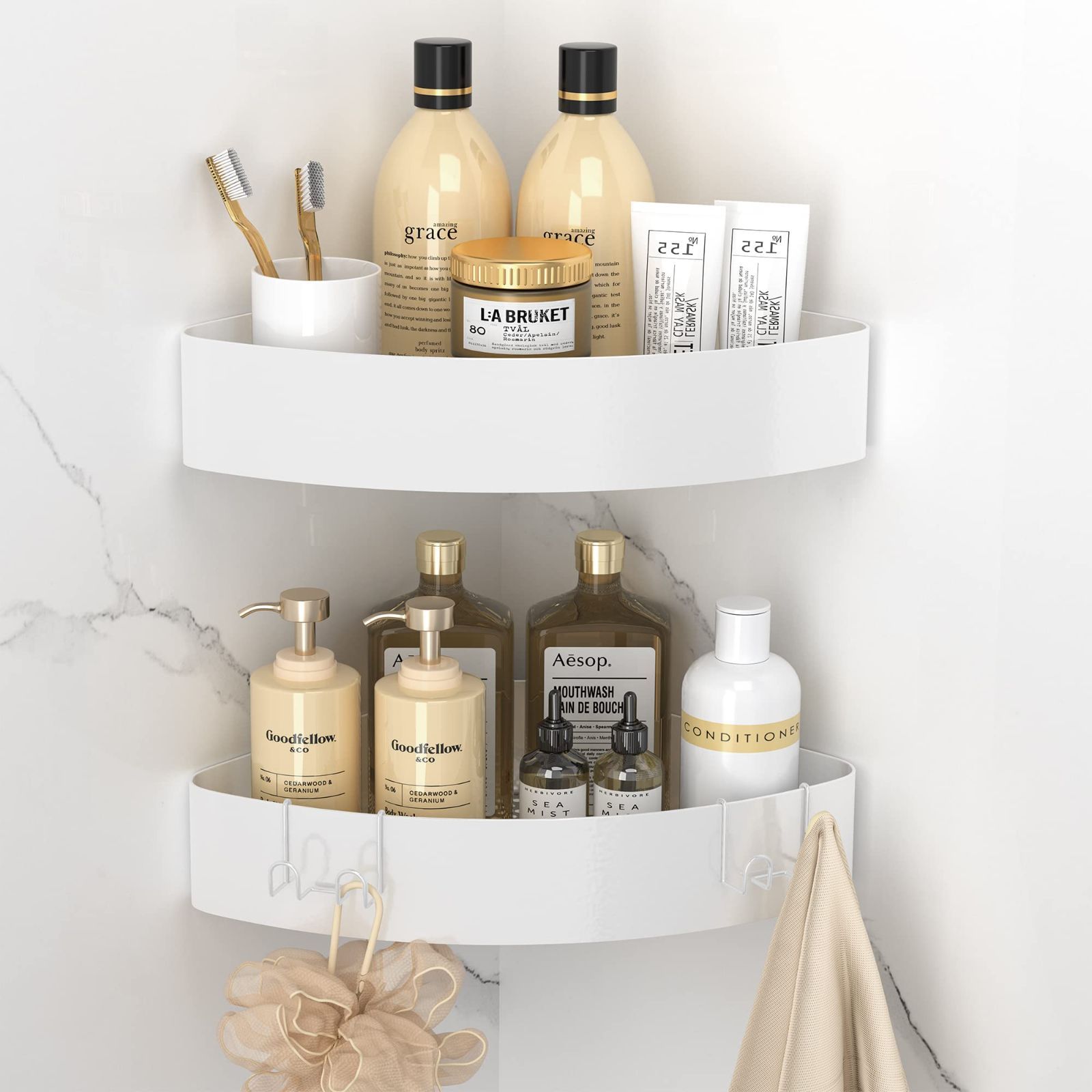 Orimade マグネット バスルーム コーナー ラック フック4個付き