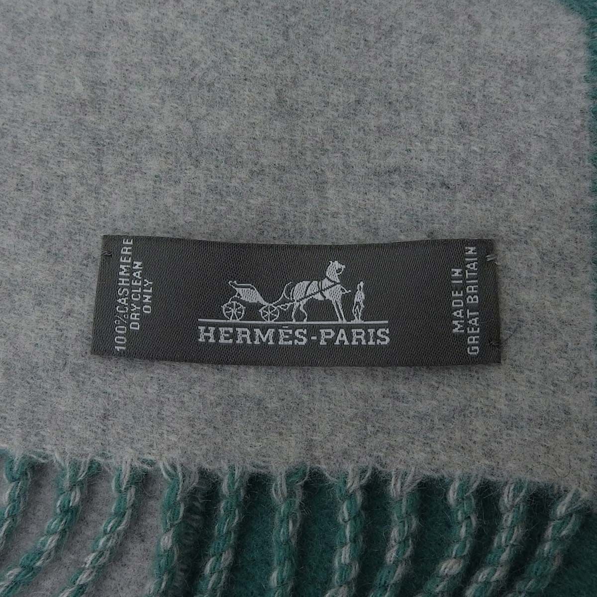 エルメス HERMES フリンジ バイカラー マフラー カシミヤ グレー