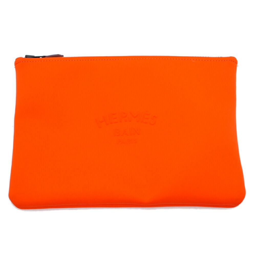名東 エルメス ポーチ ネオバン MM オレンジ ナイロン Hermes Bain エンボスシグネチャー 小物