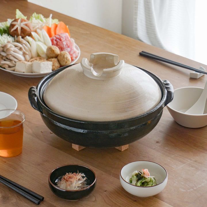 土鍋 IH 萬古焼 IH対応 9号 土鍋 志野 IHプレート付き 鍋 直火 3人用 4
