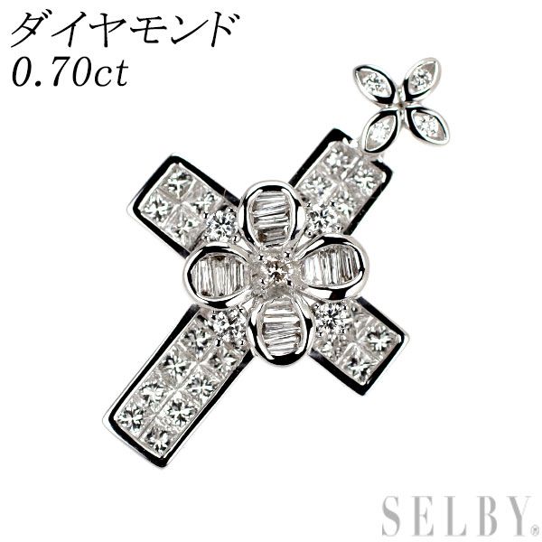 K 18 WG ダイヤモンド ペンダントトップ 0 70 ct クロス ミステリーセッティング