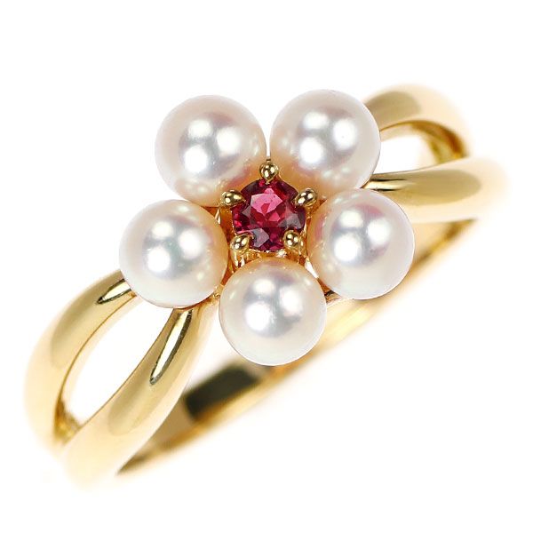 田崎真珠 K18YG ルビー アコヤ真珠 リング 径約3.7mm フラワー - メルカリ