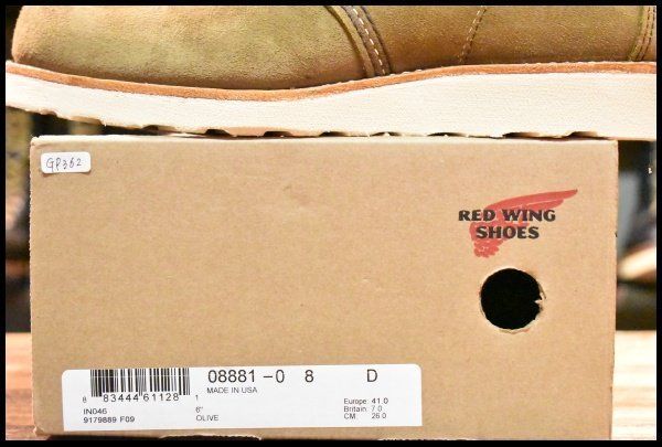  8 D ♥ 24年 レッドウィング 8881 アイリッシュセッター オリーブモハヴェ 編み上げ モックトゥ ブーツ redwing GP 362 ワークブーツ ブーツ 革靴