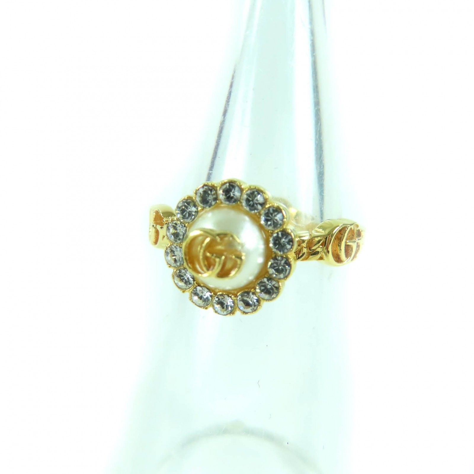 極美品☆GUCCI グッチ 702585 ダブルG ラインストーン Fパール 