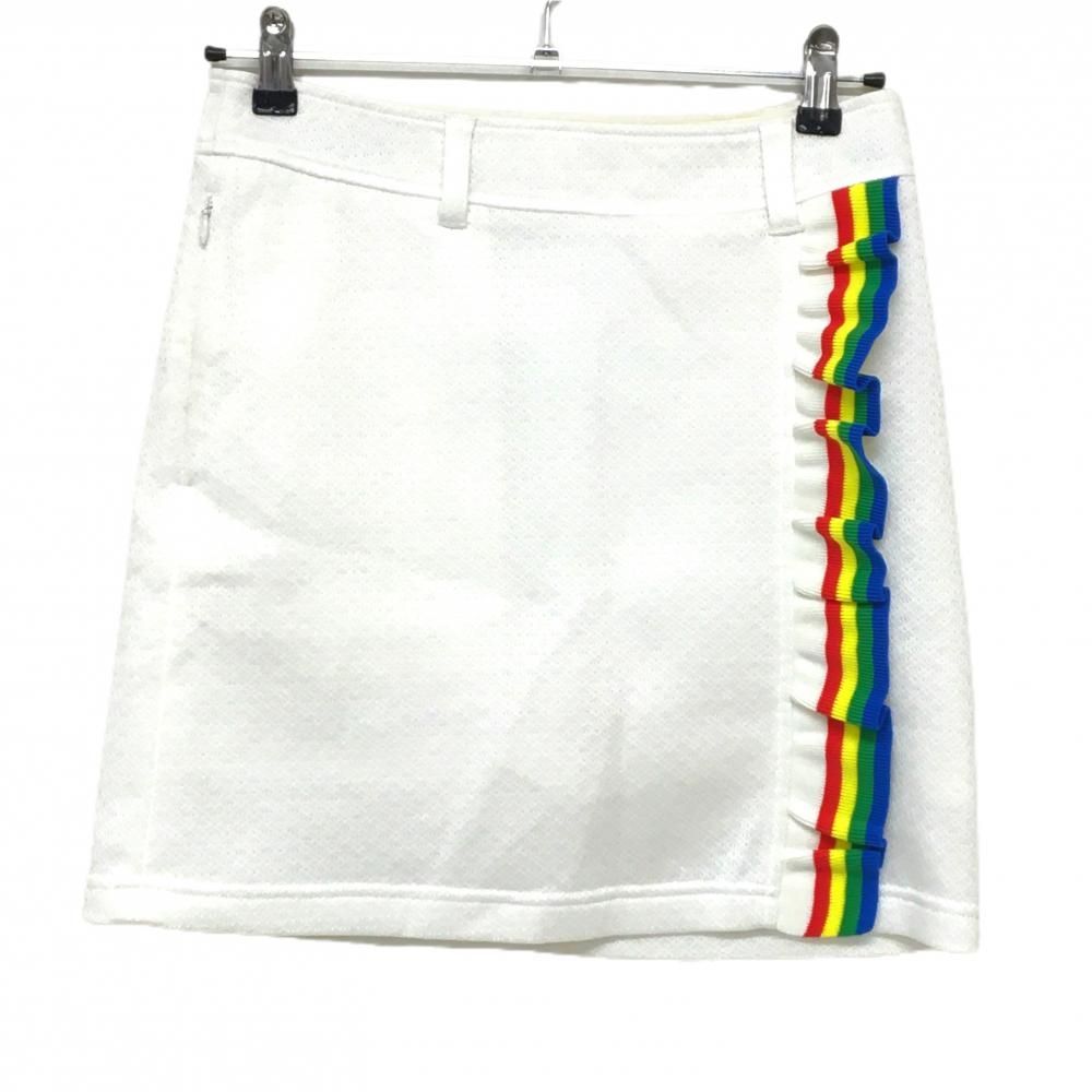 マークアンドロナ スカート 白 マルチカラー メッシュ生地 レインボーフリル レディース 38 M ゴルフウェア MARK＆LONA
