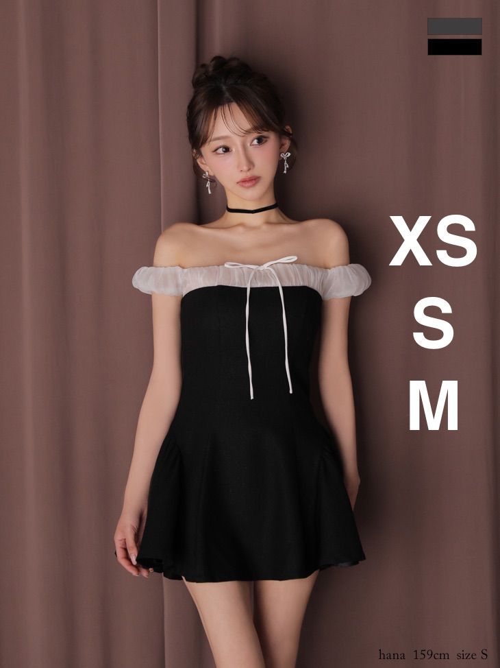 ブラック ANIER アニエル ROBE de FLEURS ローブドフルール ブリエ グリッター フランネル オフショルダー ミニドレス キャバドレス