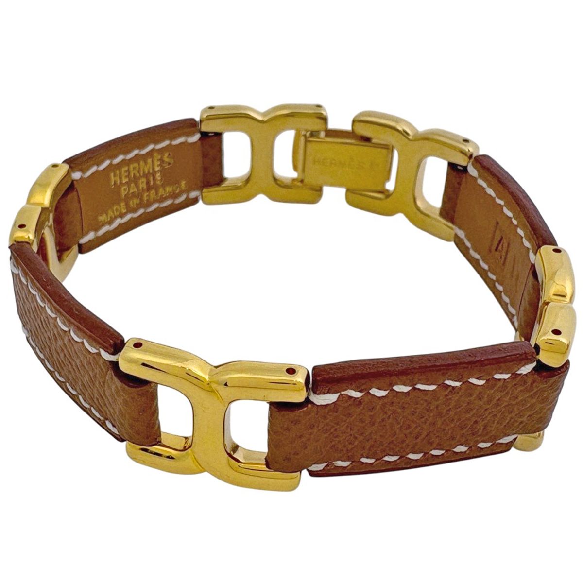 エルメス HERMES Hモチーフ ブレスレット 腕輪 GP ブラウン レディース