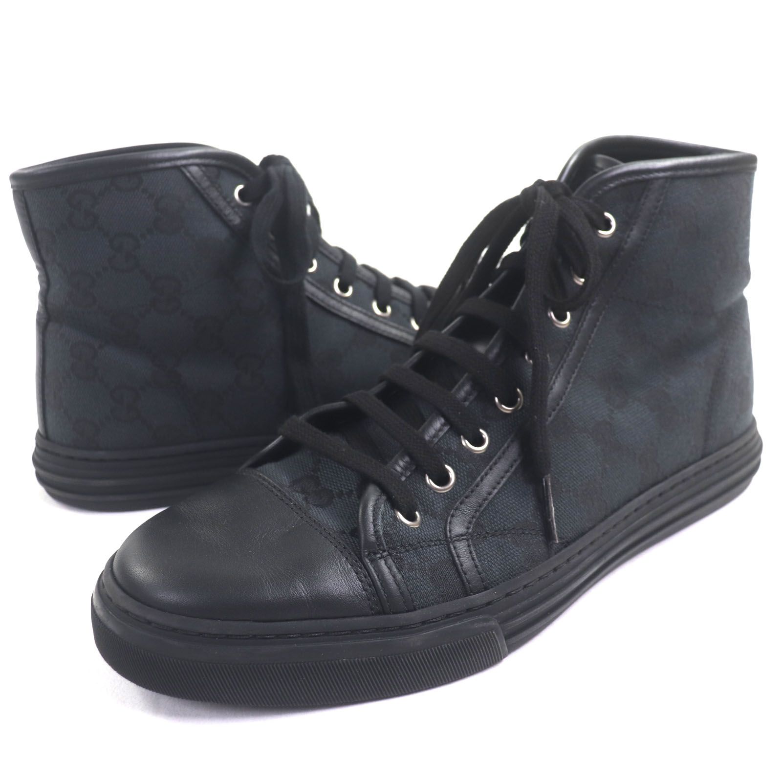 極美品▽GUCCI グッチ 426188 GGキャンバス レザー レースアップ 