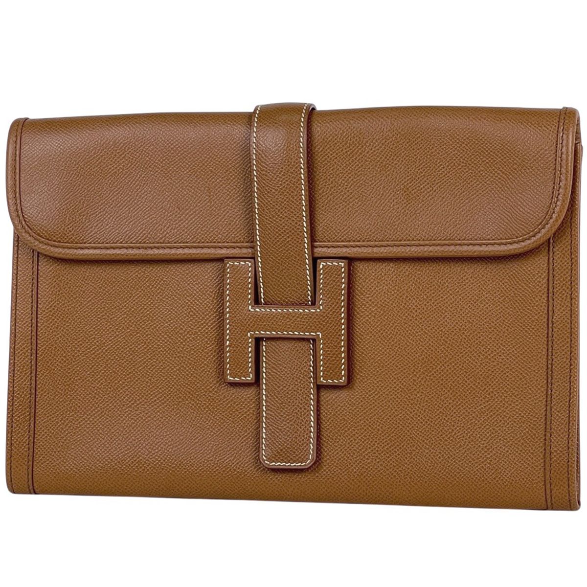 エルメス HERMES ジジェ PM Hロゴ クラッチバッグ クシュベル ゴールド A レディース