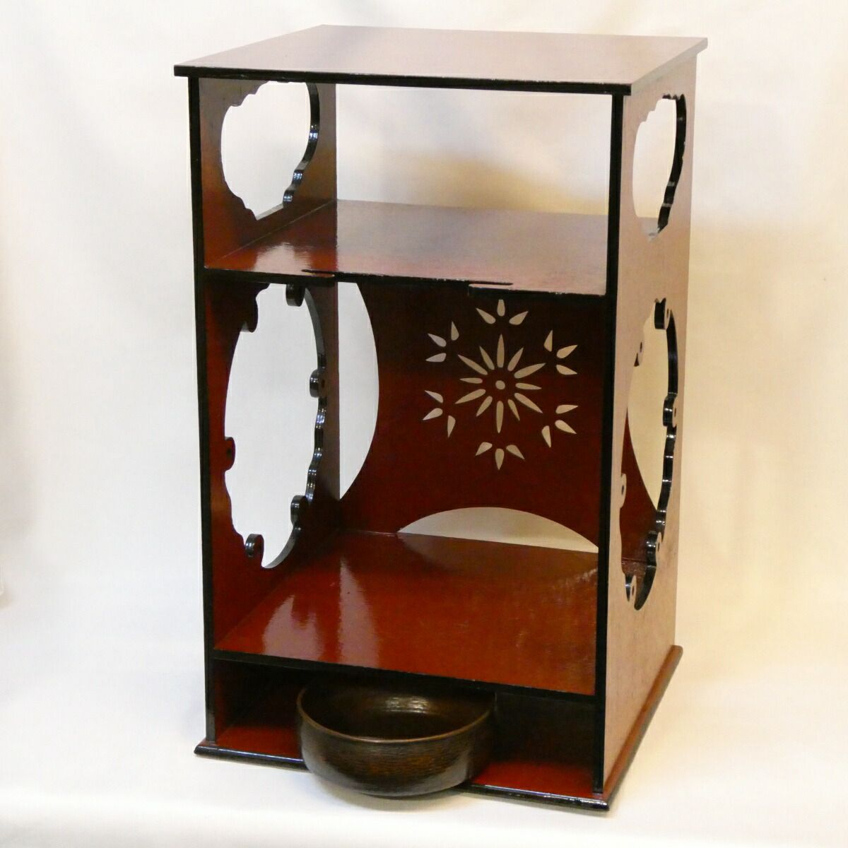 美品　 茶道具 一元斎好写 雪輪棚 赤塗 元箱　送料込み 卓下建水セット】一元斎好写 雪輪棚「朱」 江戸千家 不白流 固定式