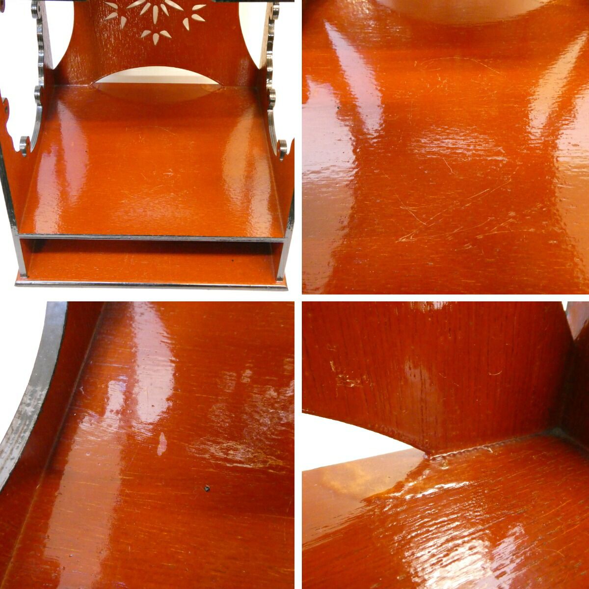  卓下建水セット 一元斎好写 雪輪棚 朱 江戸千家 不白流 固定式 掻合塗 茶道具 使用感あり その他 茶道具