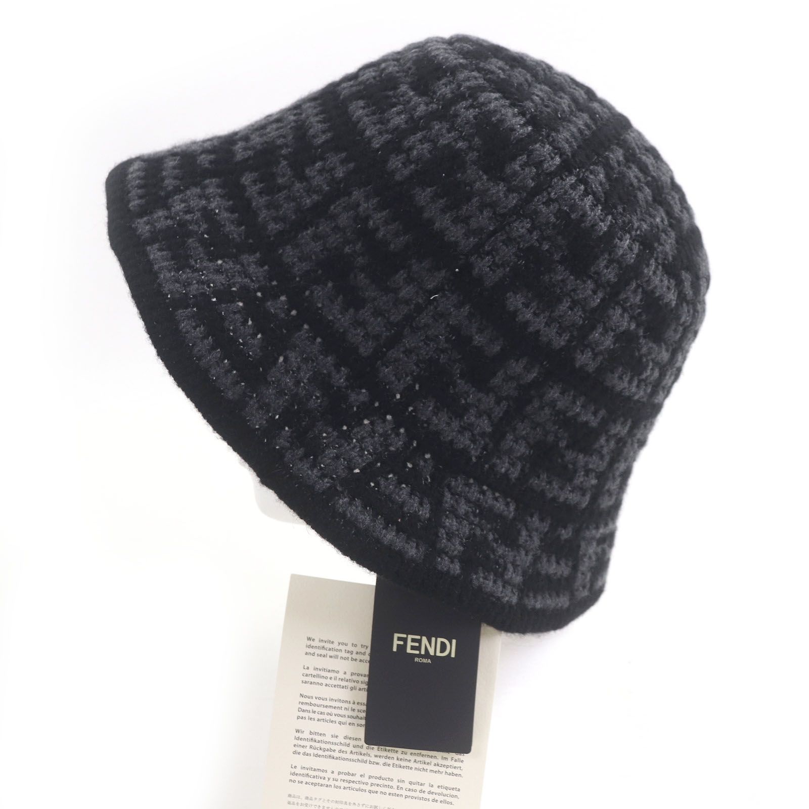 ✨美品✨Fendi FFロゴ バケットハット グレー系 未使用品□FENDI フェンディ FXQ958 カシミヤ混 ズッカ FFロゴ 総柄