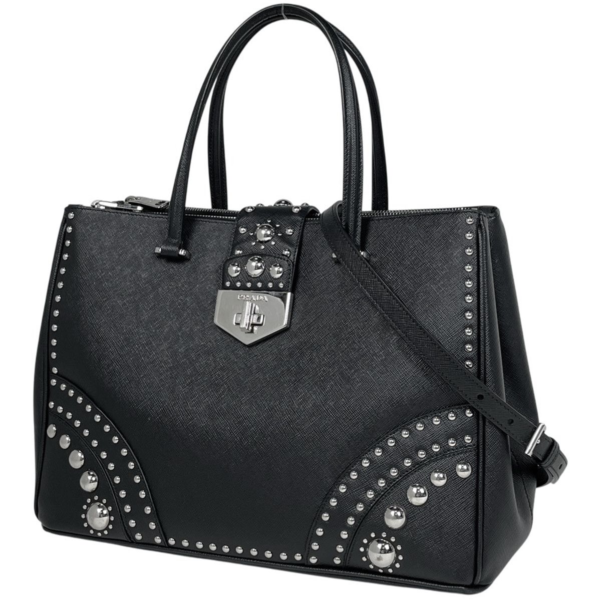 プラダ PRADA ロゴ トートバッグ スタッズ 2WAY ショルダーバッグ 