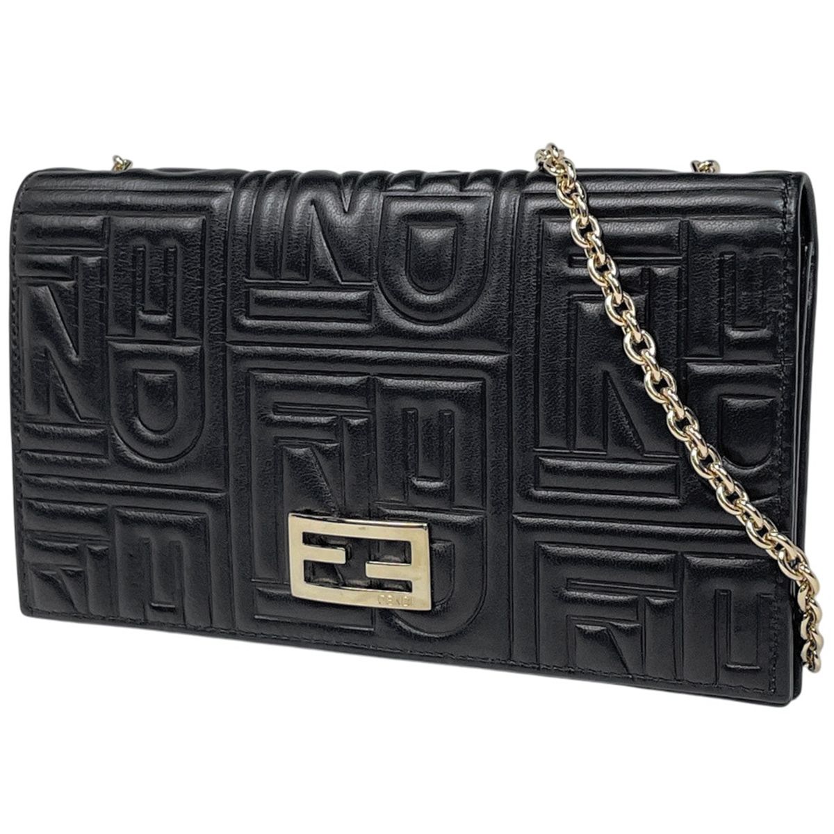 フェンディ FENDI ロゴ 長財布 チェーンウォレット レザー ブラック 8 M 0219 レディース