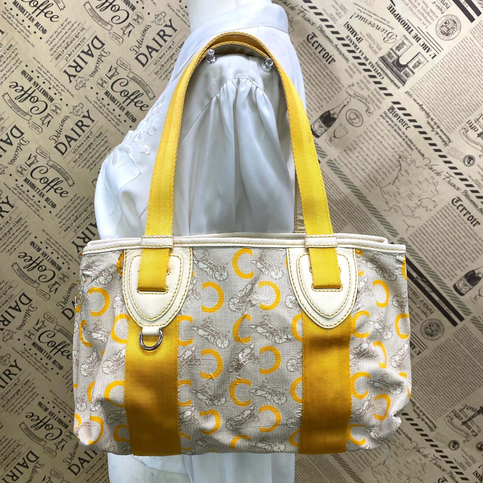 セリーヌ ハンドトートバッグ C馬車 黄 旅行 ビジネス FZ 174